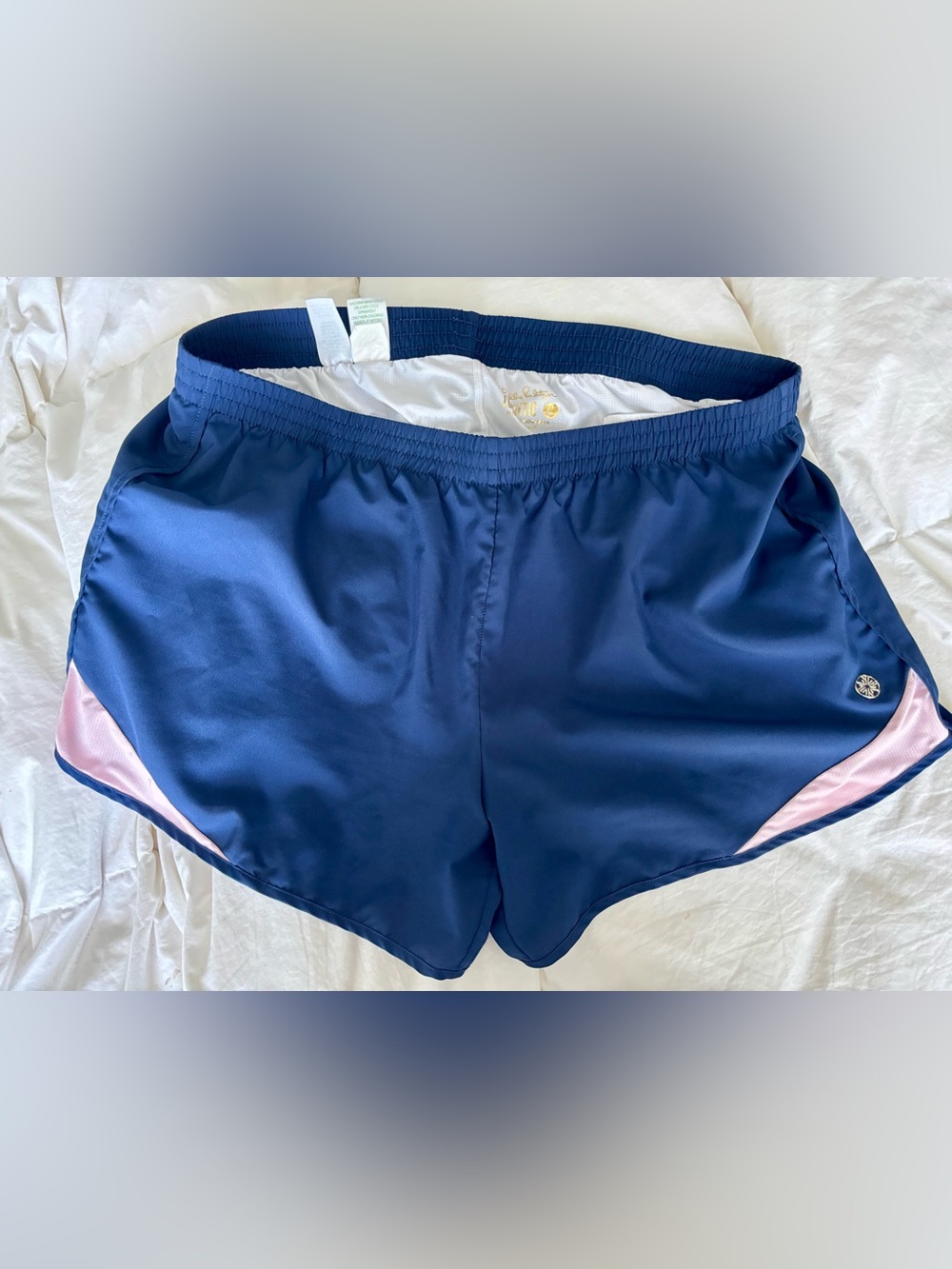 Lilly Pulitzer Ocean Trail running shorts Navy Athletic Shorts with Pink Trim